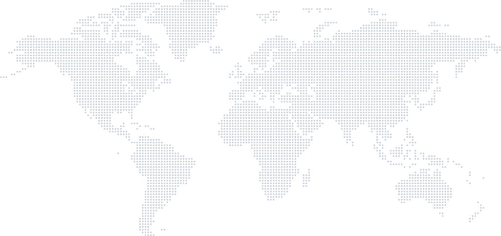 Dotted world map on a blue background, highlighting global connectivity and geography.